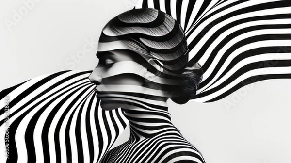 Fototapeta Distorted female attractive bodies, in black and white with a striped pattern