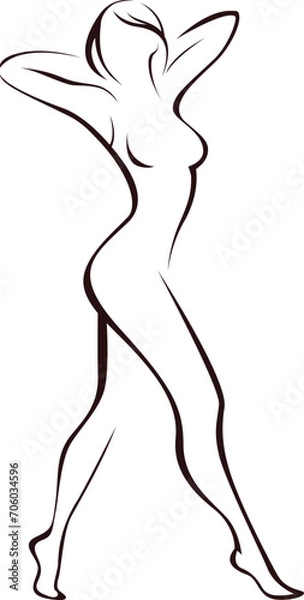 Obraz Stylized vector female silhouette in line art style.