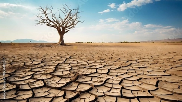 Fototapeta Dry land with dry tree in Namib desert, Generative AI illustrations.
