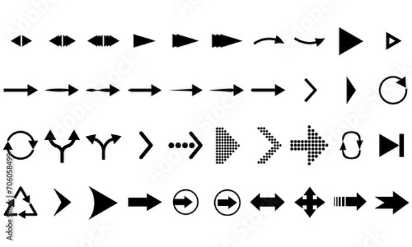 Fototapeta Set of black arrows on a white background.
