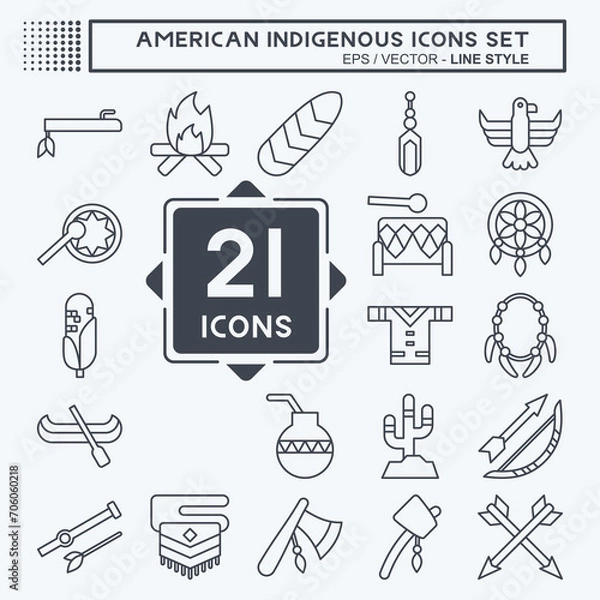 Obraz Icon Set American Indigenous. related to Primitive symbol. line style. simple design editable. simple illustration