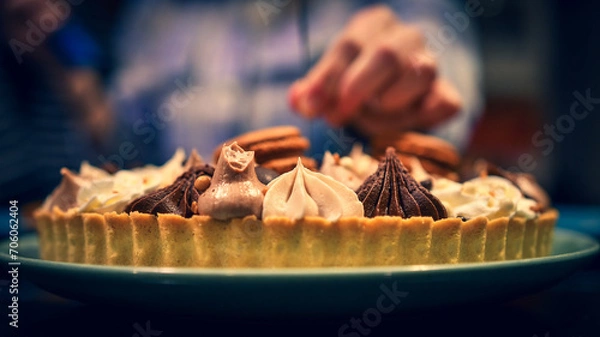 Obraz Chocolate tart with macaron