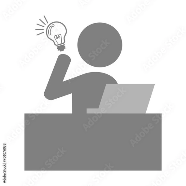 Obraz パソコンの前でデスク作業をする人がひらめくイラスト素材