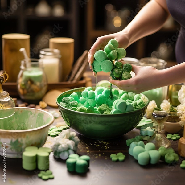 Obraz Handmaking Green, St. Patrick's Day Soaps, Bath Bombs