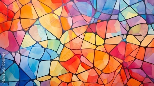 Fototapeta Radiant Delaunay Voronoi cells dance in harmony, enveloping an HD canvas in a symphony of abstract colors and intricate geometry.