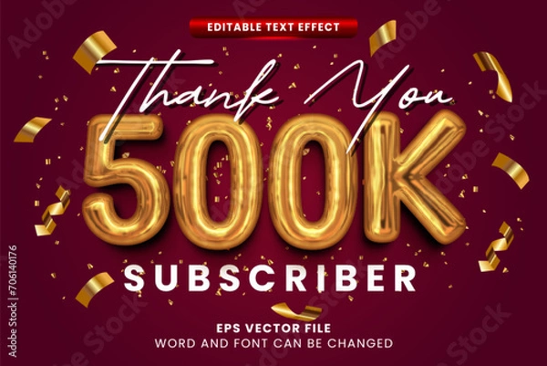 Obraz 500 K subscriber 3d golden foil balloon editable vector text effect