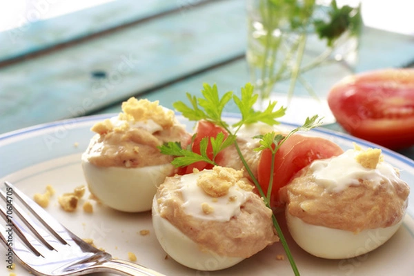 Obraz Closeup of Spanish deviled eggs