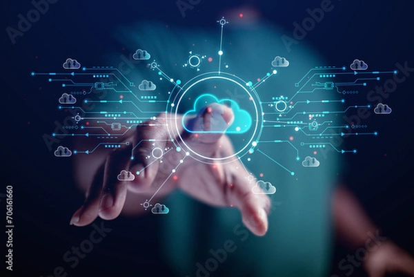 Fototapeta engineer or businessman Show cloud network system for industrial exchange Future technology of artificial intelligence industrial cloud technology concept
