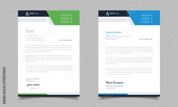 Fototapeta Blue And Green Modern Business Letterhead Simple clean Template Design