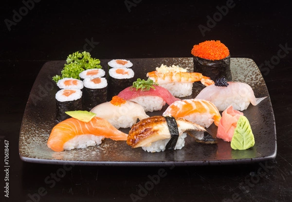 Obraz japanese cuisine. sushi set on the background