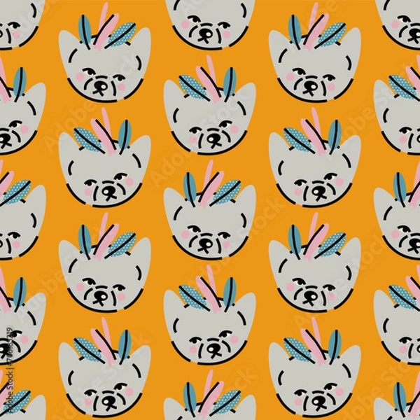 Obraz Vector seamless pattern, background, print, design with cat heads