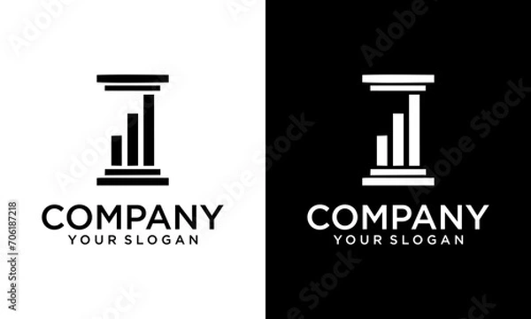 Fototapeta Creative Finance banking logo design concept. Three pillars company brand logomark illustration. Can representing chart, bank, money, dollar, stock.