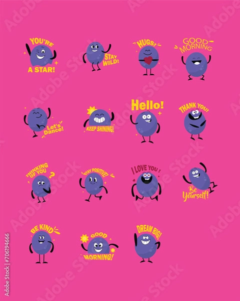 Fototapeta Simple Funny Greetings Emoji Sticker Illustration Design Set