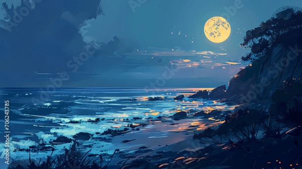 Obraz Moonlit Seashore Digital Art