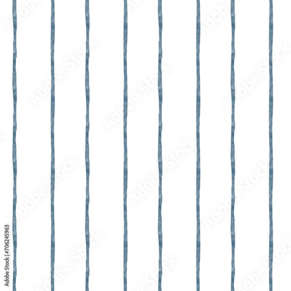 Fototapeta Seamless watercolor pattern with blue stripes, hand drawn. Nautical style on a white background for printing on bed linens and cozy pajamas.. Abstract geometric striped illustration for fabric