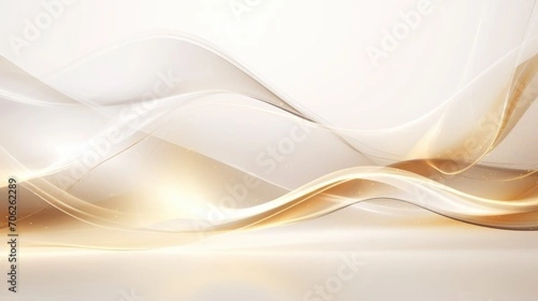 Obraz Luxury with golden curve light effect decoration and bokeh white background.