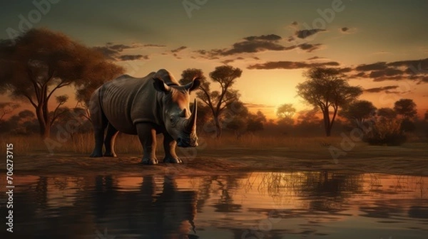 Obraz A rhinoceros standing in a field
