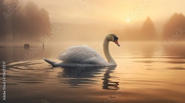 Obraz The Swan's Misty Lake