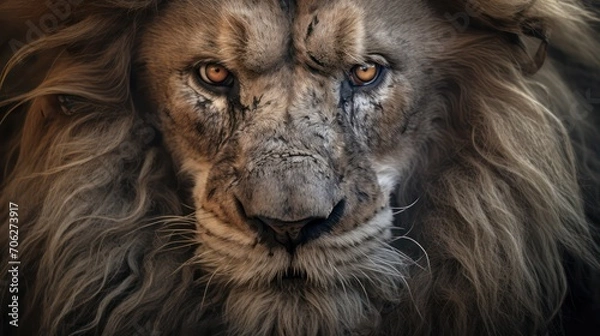 Obraz A close up of a aged lion's face
