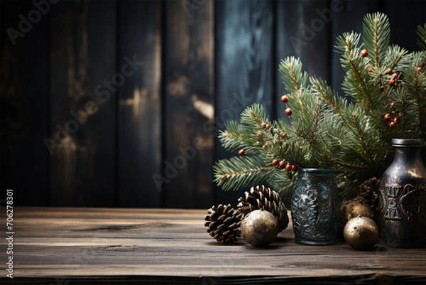 Obraz Holz Tisch Ablage zur Weihnachtszeit (Durch AI generiert)