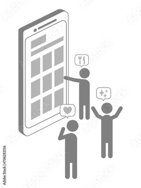 Obraz スマホでオンラインショッピングをする人のイラスト素材