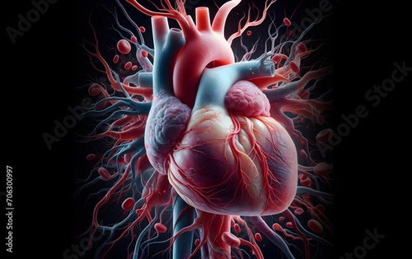 Fototapeta 3D rendered human heart. Generative AI