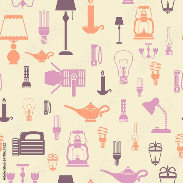 Fototapeta Flashlight and lamps seamless pattern