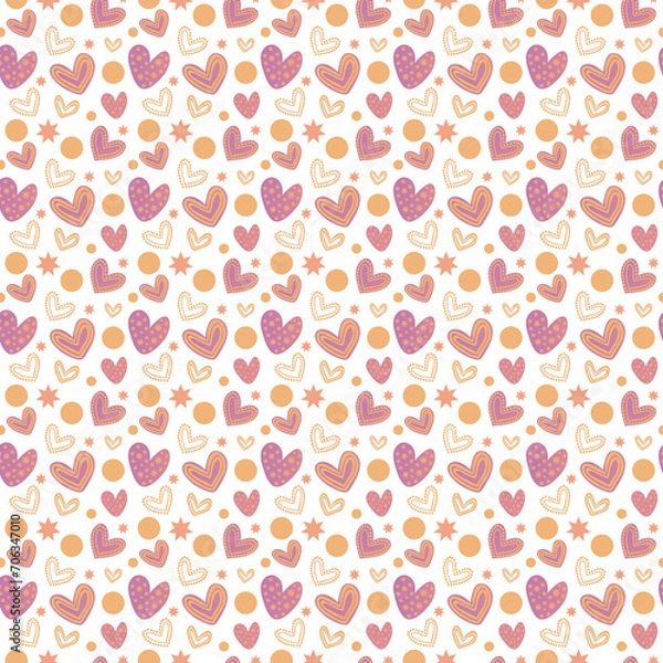 Fototapeta Seamless pattern with hearts, bubbles and stars