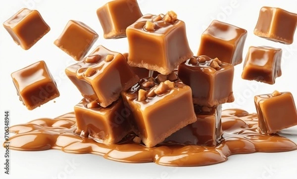 Fototapeta Caramel sauce or syrup splashes with toffee. 