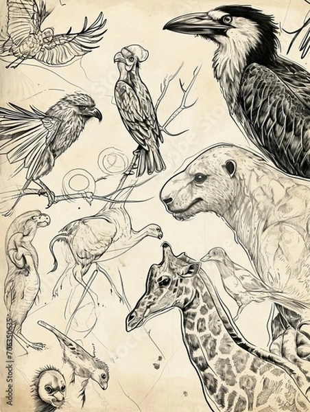 Obraz Incorporate AI-sketched animals into a wildlife-inspired page