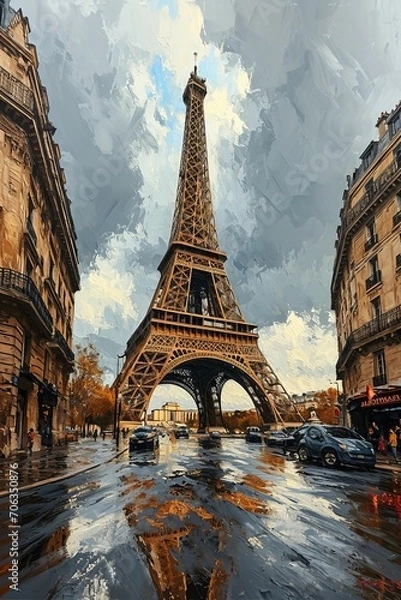 Obraz Paint an enchanting vintage border with faded edges, adding an aged appearance and featuring the iconic Eiffel Tower in your junk journal art masterpiece. 
