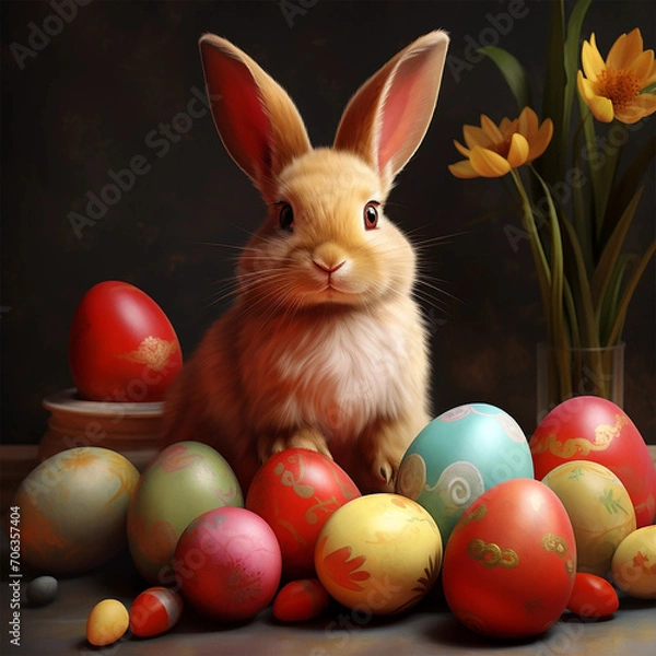 Fototapeta easter bunny and easter eggs