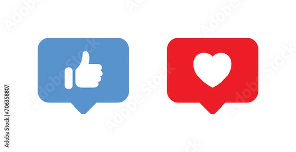 Fototapeta Social Media Reaction Icons Set - Heart, Like, Thumbs Up Symbols