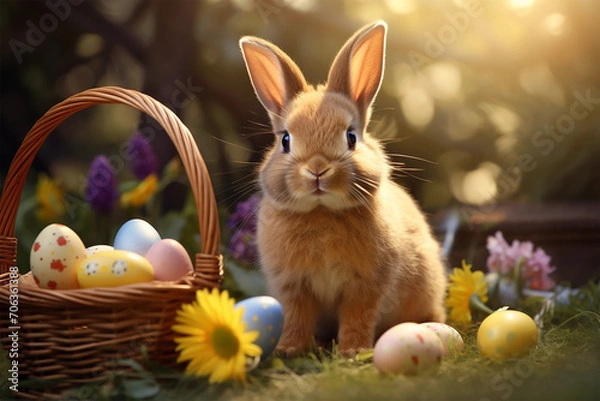 Fototapeta easter bunny and easter eggs