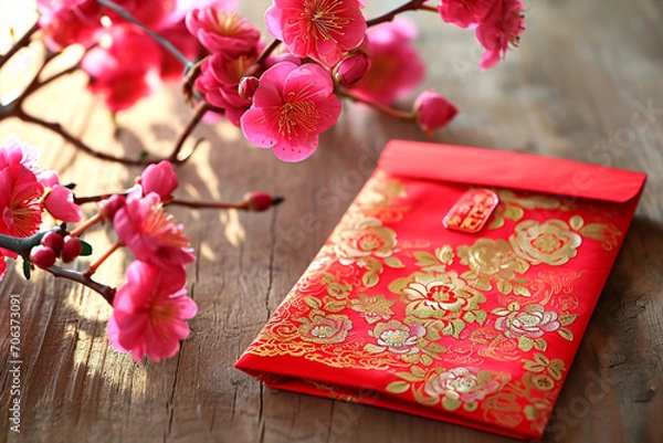 Obraz red envelops with golden inserts, common present for lunar chinese new year celebrations,good luck concept