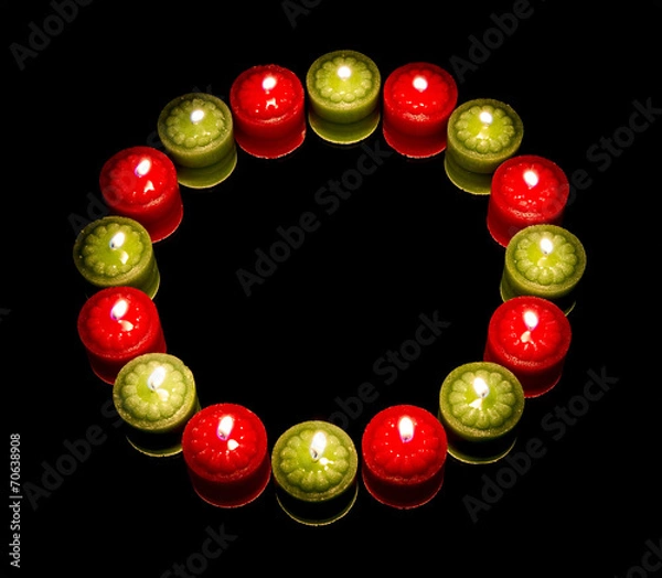 Fototapeta Many candles on circle, reflected