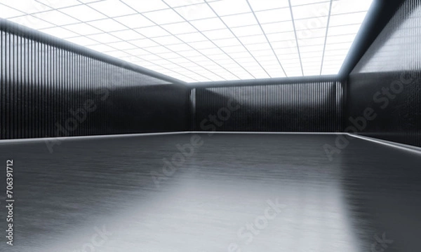 Obraz Modern empty open space with lights on top. Showroom hall and black wall.  3D rendering