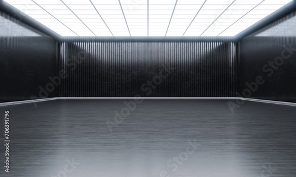 Obraz Modern empty open space with lights on top. Showroom hall and black wall.  3D rendering