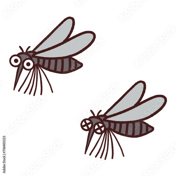 Fototapeta 元気な蚊とやられた蚊のかわいいイラスト