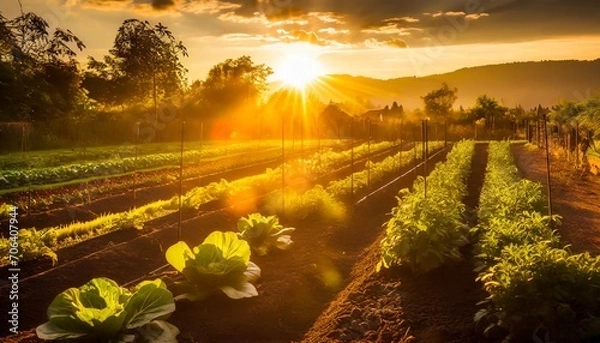 Obraz Lush vegetable garden in the sunset