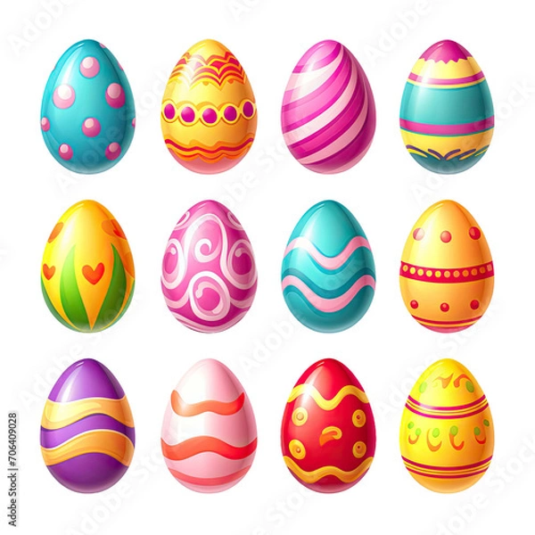 Fototapeta Cute colored easter eggs isolated on transparent background