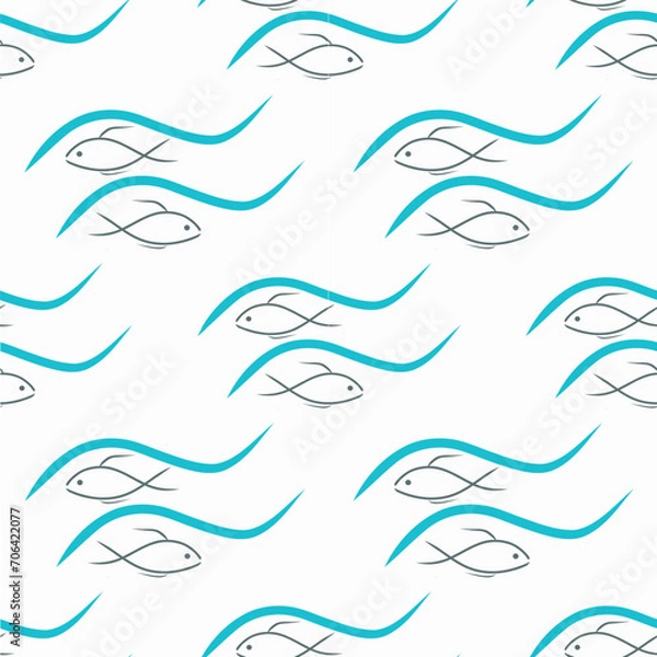 Fototapeta Vector pattern with sea, fish