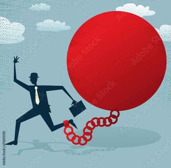 Fototapeta Abstract Businessman in Ball and Chain.