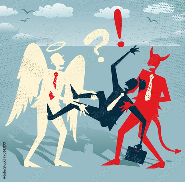 Fototapeta Abstract Businessman in Good versus Evil Tug of War.