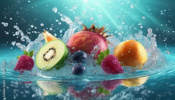 Obraz 3D Fruit Floating in water