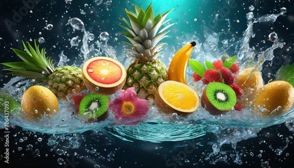 Obraz 3D Fruit Floating in water