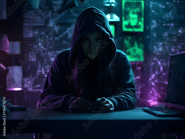 Fototapeta Hacker Girl Cyber Criminal AI Artwork