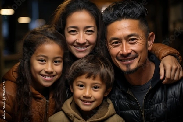 Fototapeta a family smiling and hugging. generative ai