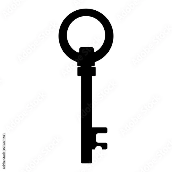 Fototapeta Old black silhouette key isolated on white background. Vector illustration for any design.