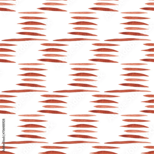Fototapeta Watercolor strokes. Burnt umber lines. Abstract seamless pattern